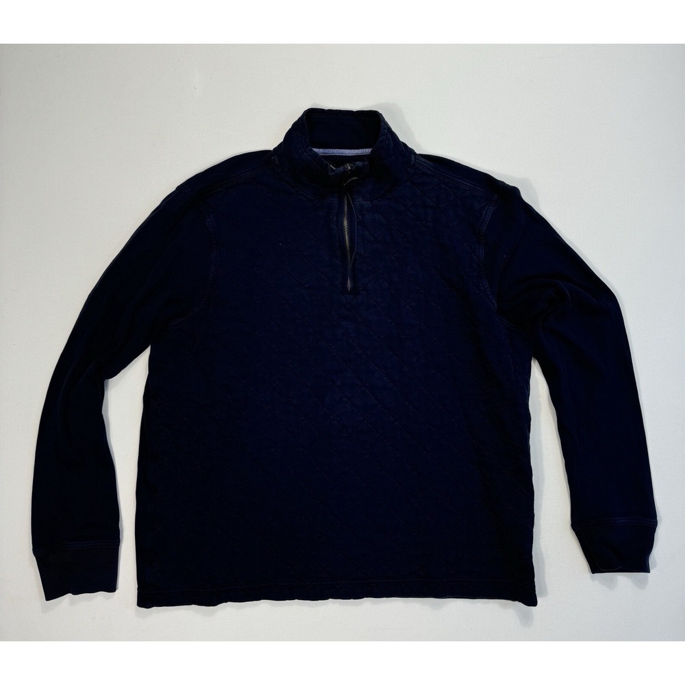 Banana Republic Mens XL Quilted 1/4 Zip Sweater Navy Blue Cotton Mock Neck